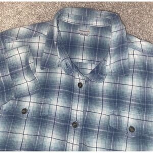 Carhartt Blue/White Check Plaid Flannel Button Down Mens XL Stretch Read Work